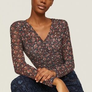 SANDRO sheer ruched floral long sleeve size 3